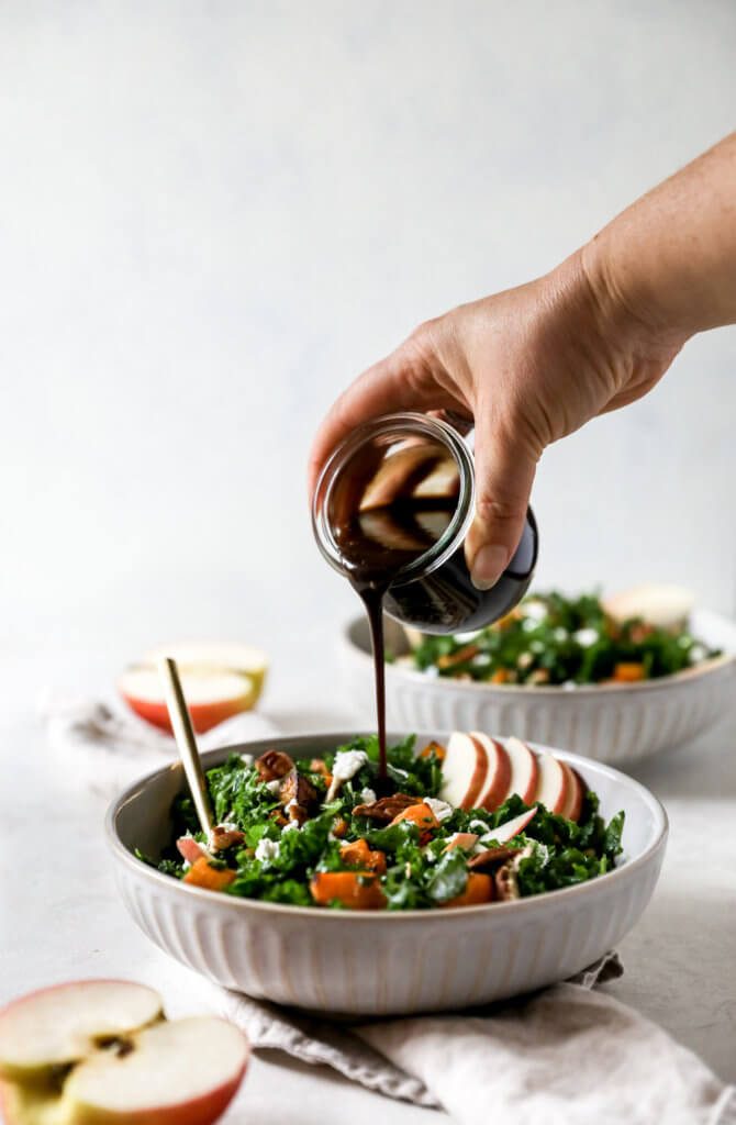 How to Make Healthy Massaged Kale Salad with Roasted Butternut Squash and Balsamic: Jessi's Kitchen