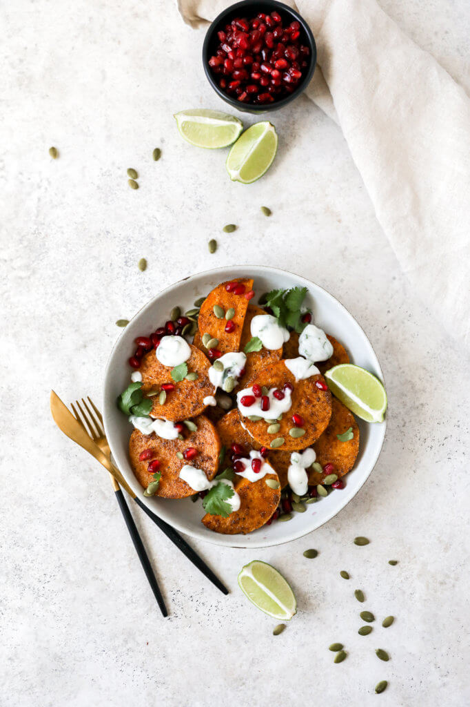 Roasted Garam Masala Butternut Squash with Yogurt Lime Sauce