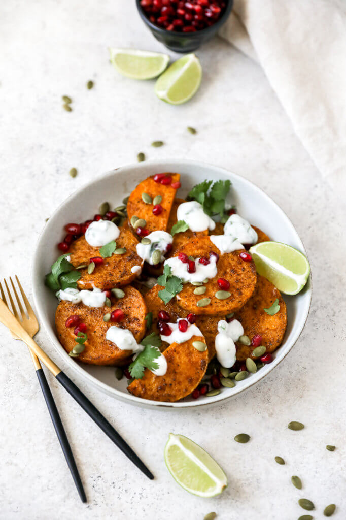 Roasted Garam Masala Butternut Squash with Yogurt Lime Sauce