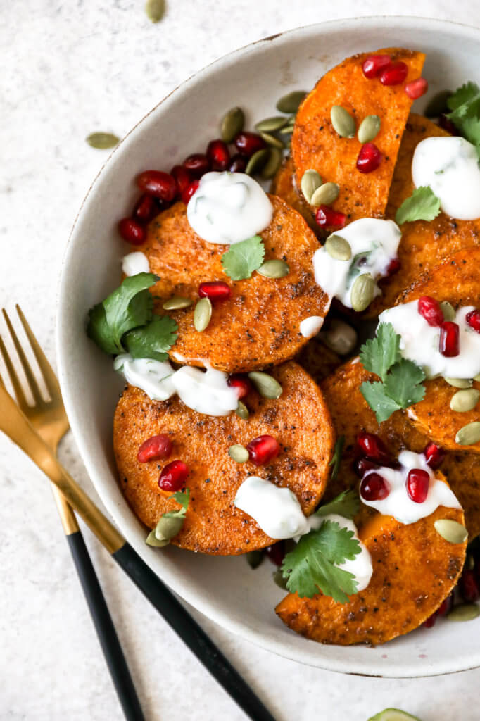 Roasted Garam Masala Butternut Squash with Yogurt Lime Sauce