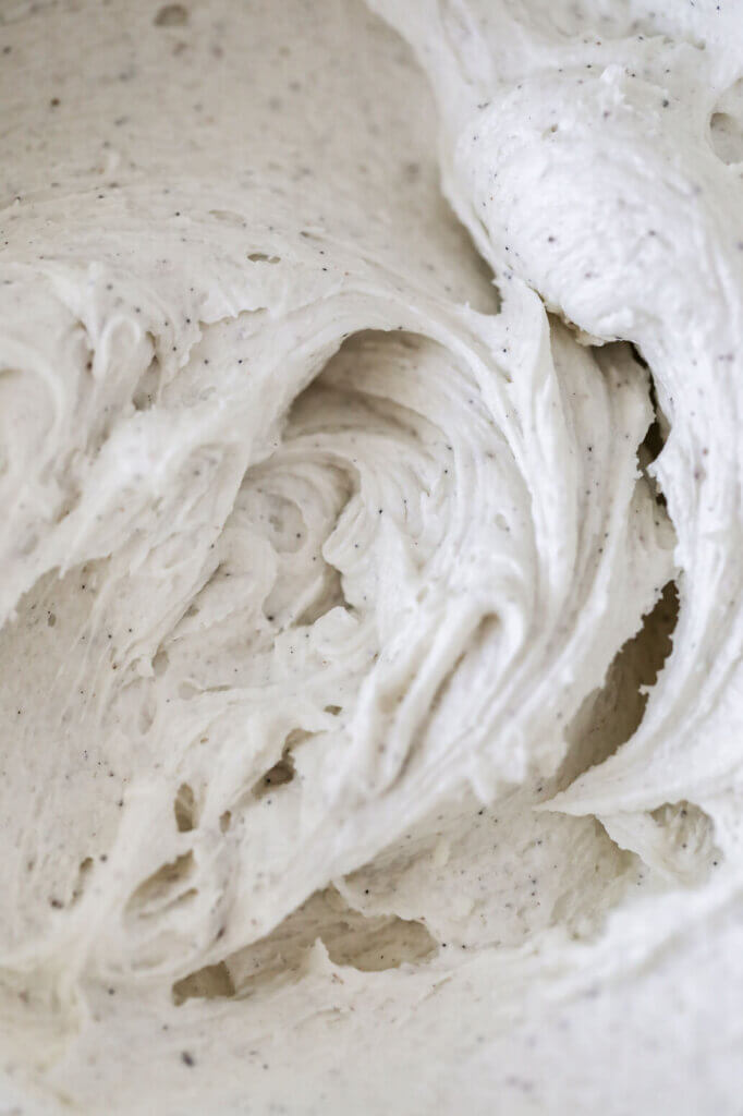 A closeup shot of dairy-free buttercream. 